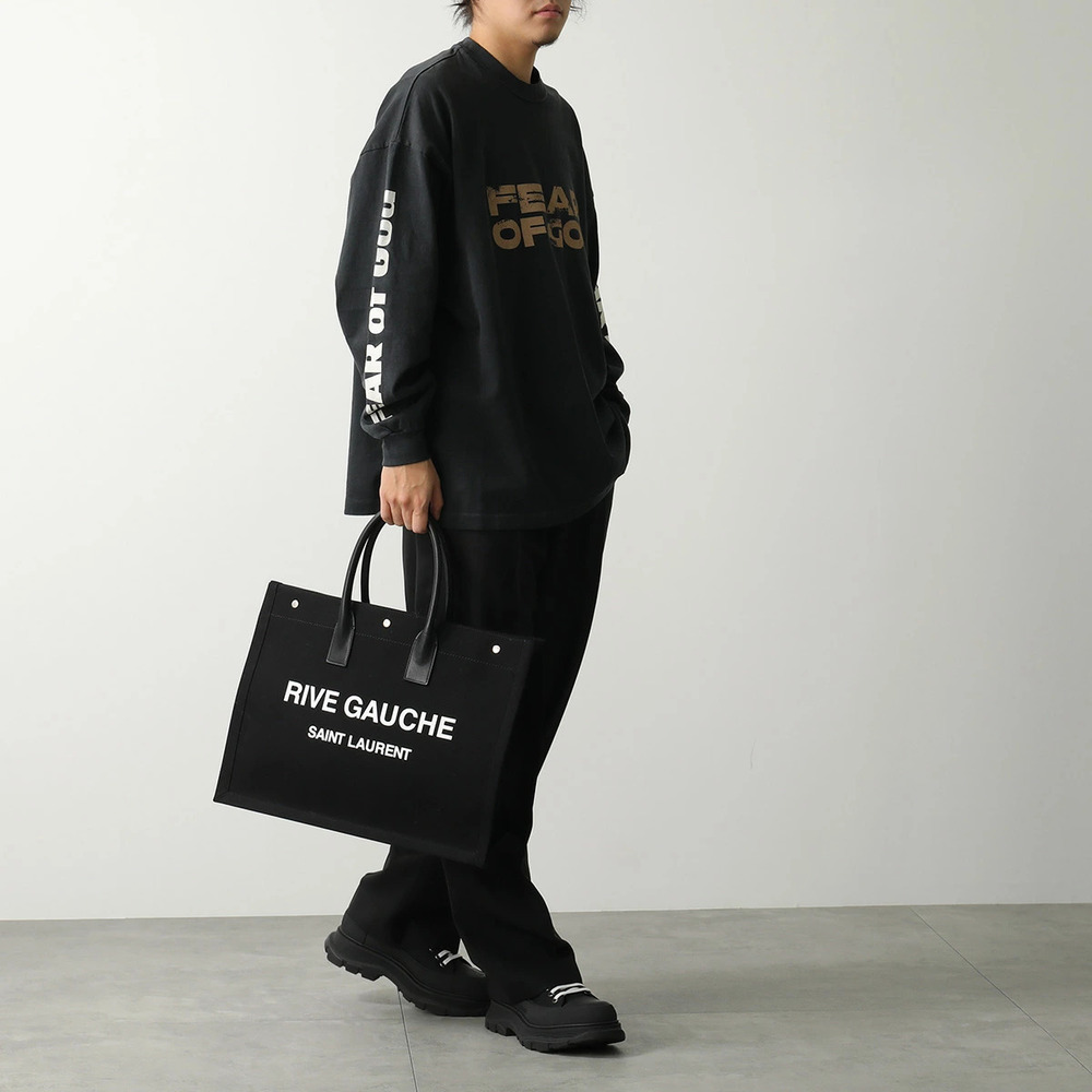 SAINT LAURENT black canvas Rive Gauche Tote Bag